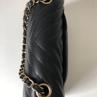 CHANEL Caviar Black Chevron Classic Flap Mini GHW