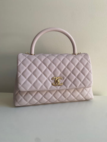 CHANEL 2021 Coco Top Handle Pink Caviar Leather