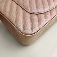 CHANEL Metallic Caviar Chevron Quilted Medium Double Flap Light Gold