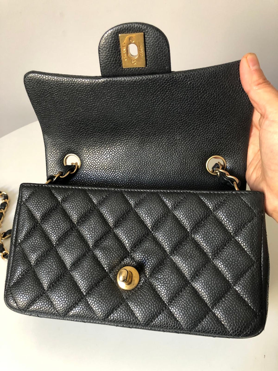 Chanel Caviar Black Quilted Classic Flap Mini GHW