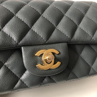 Chanel 18B Dark Grey Caviar Classic Flap Mini GHW.
