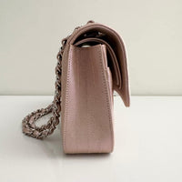 CHANEL Metallic Caviar Chevron Quilted Medium Double Flap Light Gold