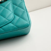 CHANEL Tiffany Green Caviar Classic Flap Mini GHW