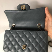Chanel 18B Dark Grey Caviar Classic Flap Mini GHW.