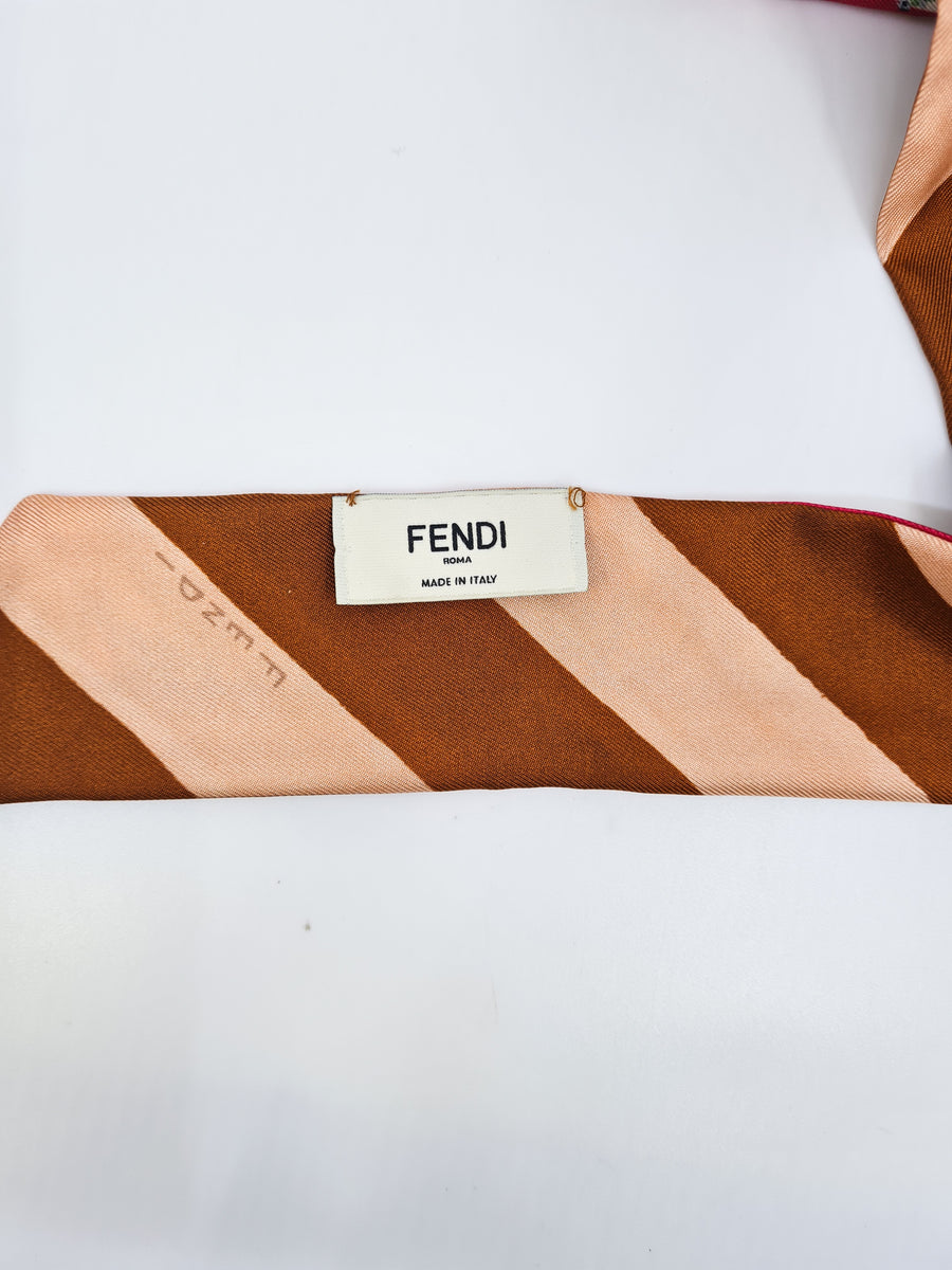 FENDI Wrappy Floral Silk Bandeau Leather Tipped