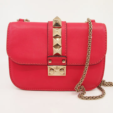 VALENTINO Rockstud Glam Lock Pink Leather Shoulder Bag