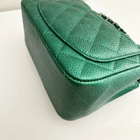 CHANEL Classic Mini Caviar Flap 18s Emerald Green Light Gold Hardware