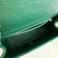 CHANEL Classic Mini Caviar Flap 18s Emerald Green Light Gold Hardware