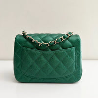 CHANEL Classic Mini Caviar Flap 18s Emerald Green Light Gold Hardware
