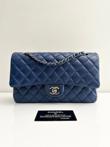 Chanel Classic Medium Lambskin Flap Navy Blue SHW