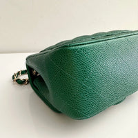 CHANEL Classic Mini Caviar Flap 18s Emerald Green Light Gold Hardware
