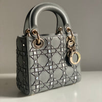 CHRISTIAN DIOR MINI LADY DIOR LIMITED EDITION LAMBSKIN GREY LGHW