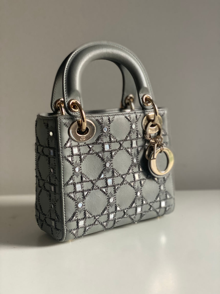 Lady dior mini grey best sale