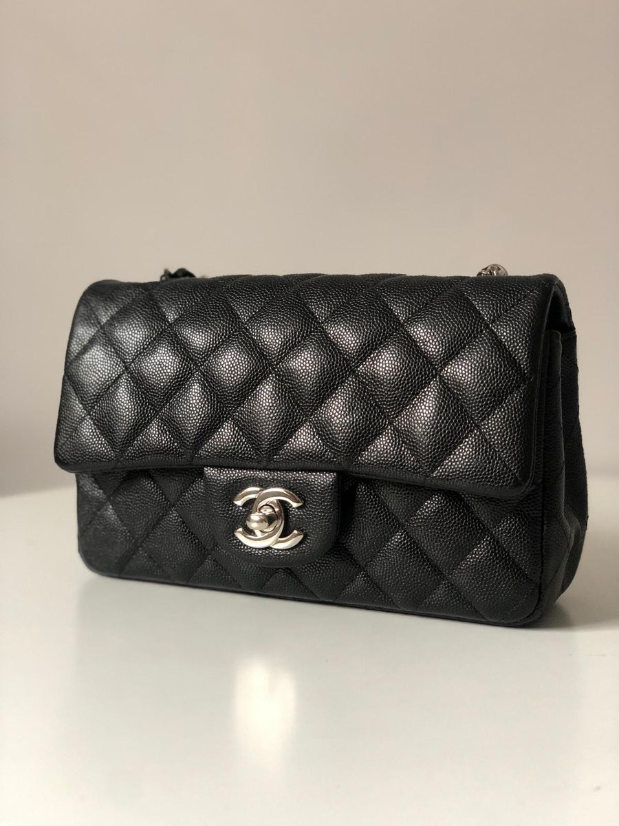 Chanel 18B Caviar Black Quilted Classic Flap Mini SHW