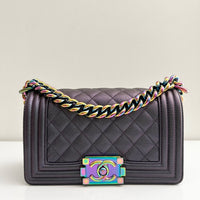 Chanel Small Boy mermaid Quilted Goatskin Rainbow Hardware