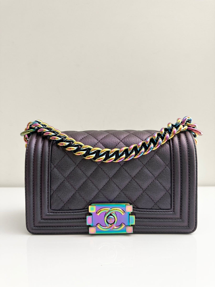 Chanel Small Boy mermaid Quilted Goatskin Rainbow Hardware