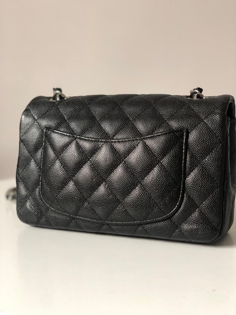 Chanel 18B Caviar Black Quilted Classic Flap Mini SHW