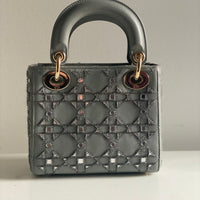 CHRISTIAN DIOR MINI LADY DIOR LIMITED EDITION LAMBSKIN GREY LGHW