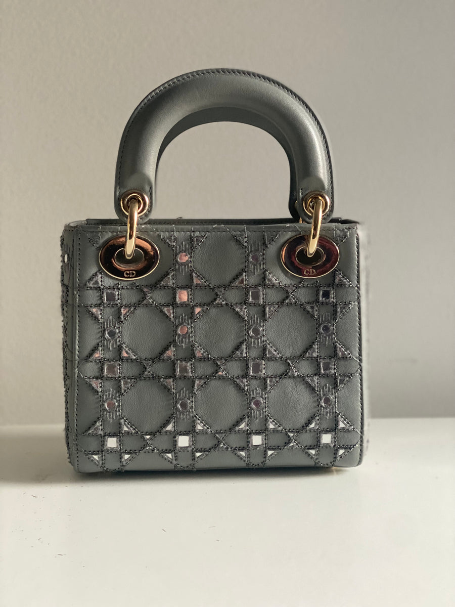 CHRISTIAN DIOR MINI LADY DIOR LIMITED EDITION LAMBSKIN GREY LGHW