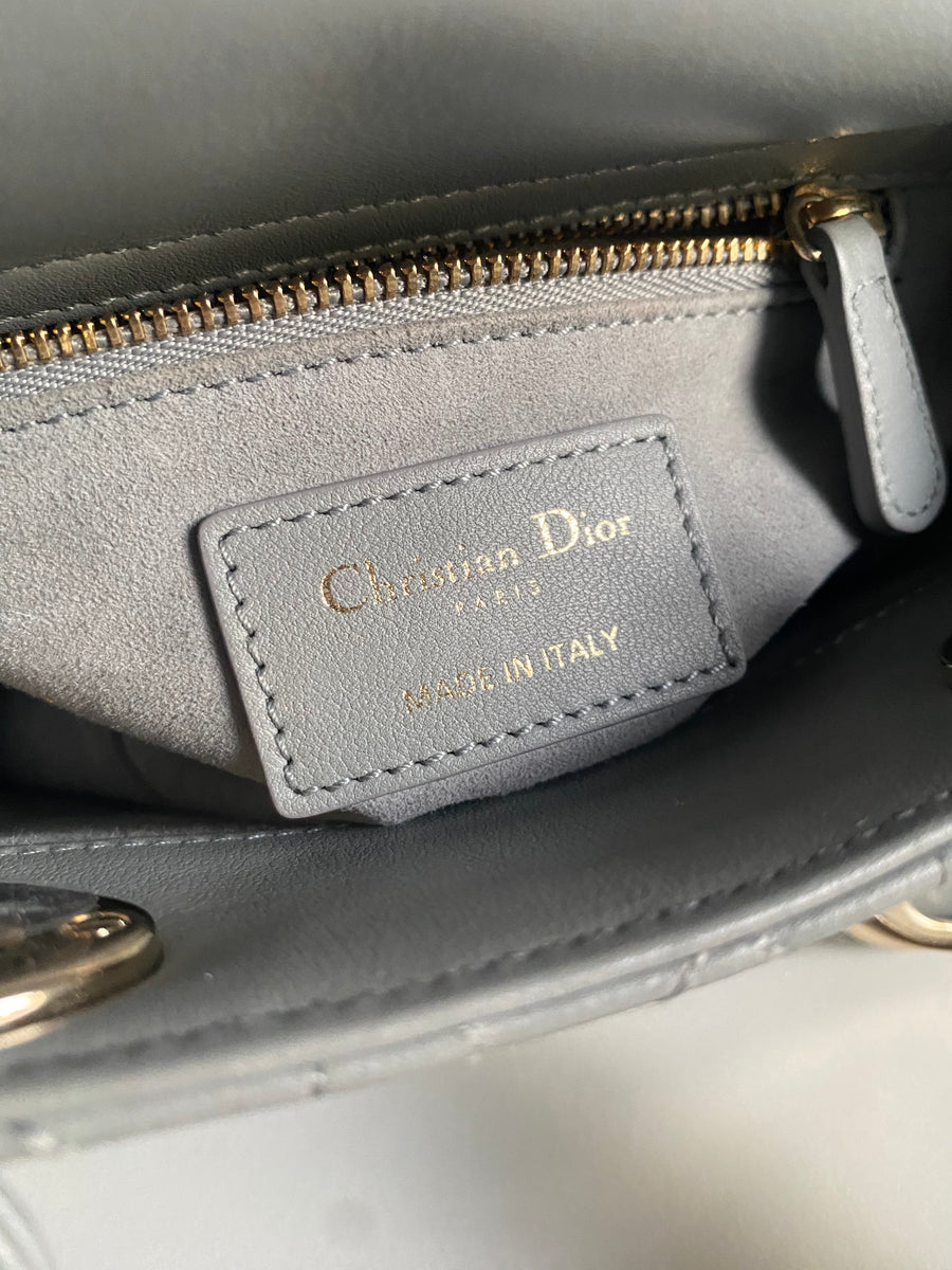 CHRISTIAN DIOR MINI LADY DIOR LIMITED EDITION LAMBSKIN GREY LGHW