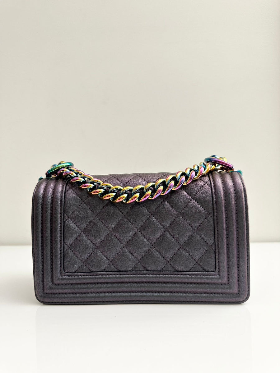 Chanel Small Boy mermaid Quilted Goatskin Rainbow Hardware