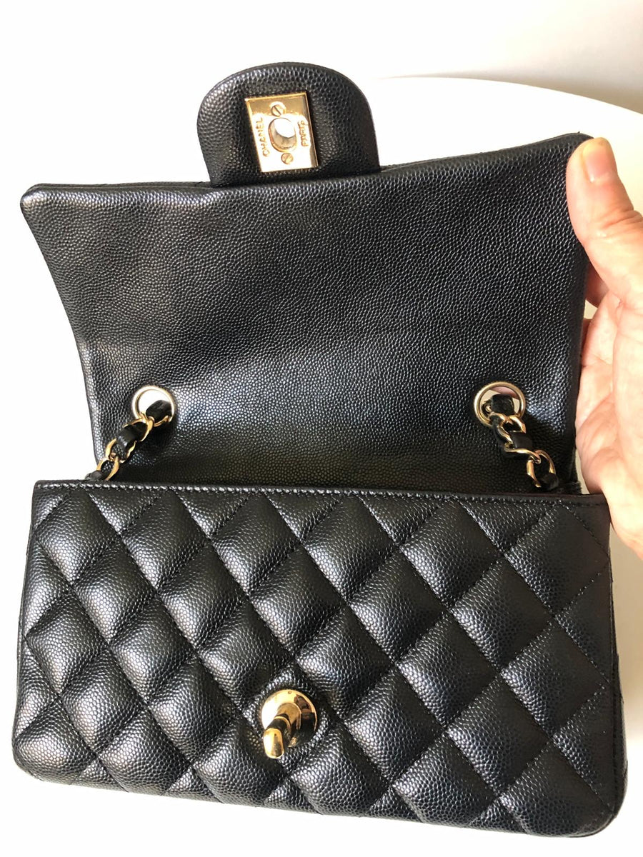 Chanel 17B Caviar Black Quilted Classic Flap Mini GHW