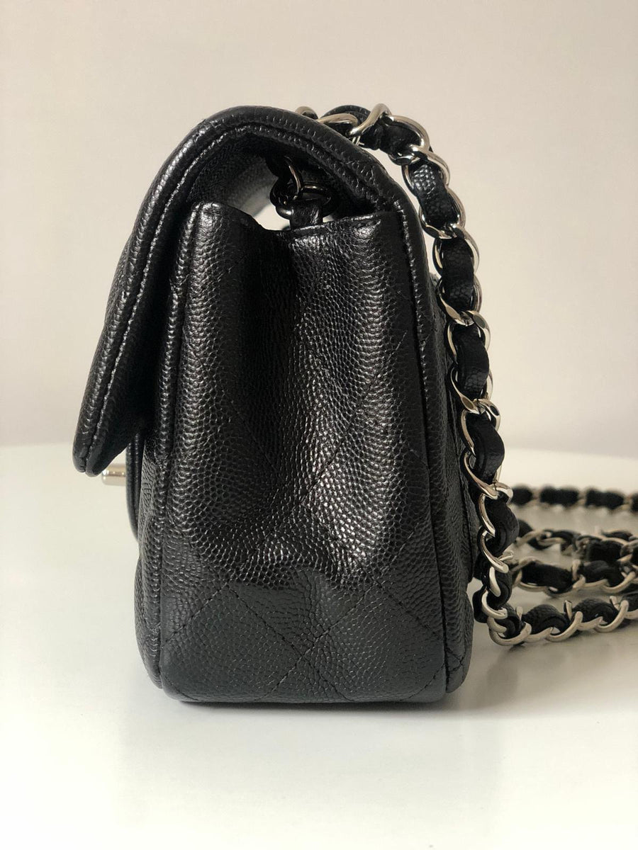 Chanel 18B Caviar Black Quilted Classic Flap Mini SHW