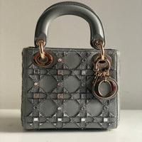 CHRISTIAN DIOR MINI LADY DIOR LIMITED EDITION LAMBSKIN GREY LGHW