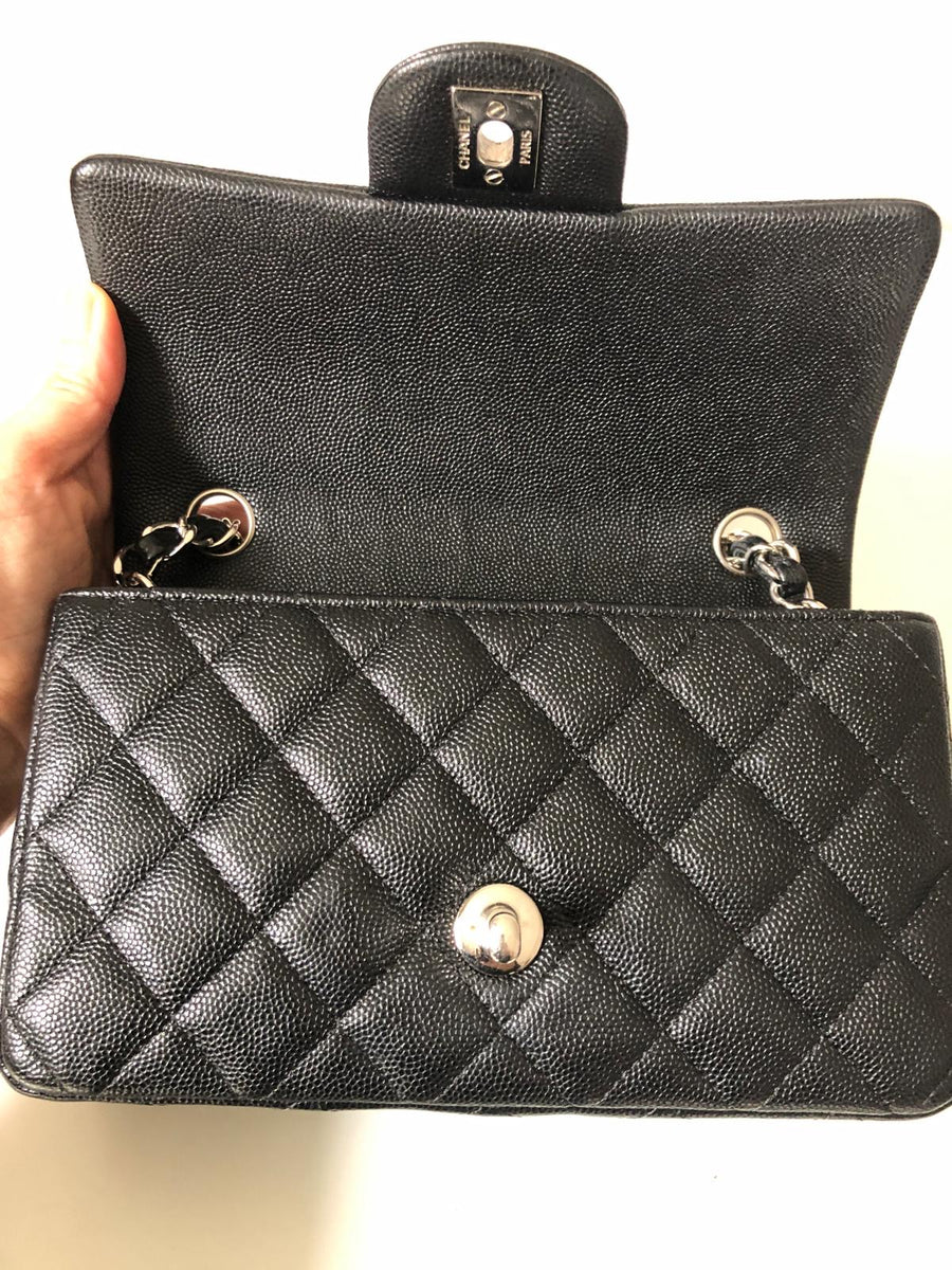 Chanel 18B Caviar Black Quilted Classic Flap Mini SHW