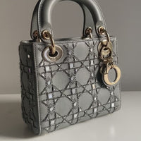 CHRISTIAN DIOR MINI LADY DIOR LIMITED EDITION LAMBSKIN GREY LGHW