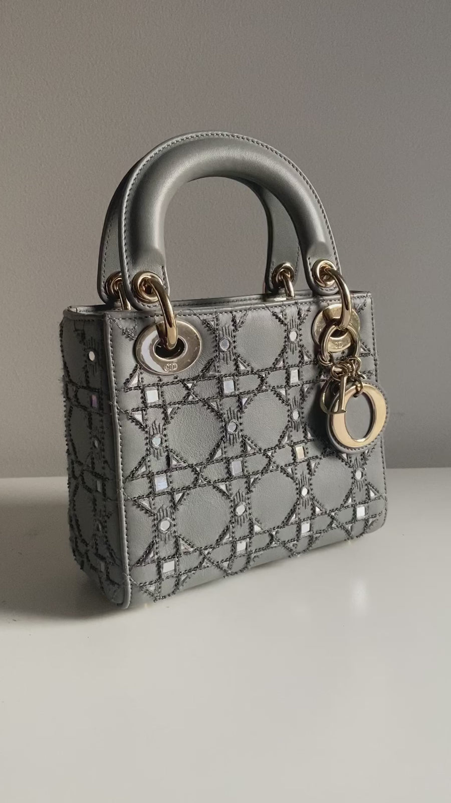 CHRISTIAN DIOR MINI LADY DIOR LIMITED EDITION LAMBSKIN GREY LGHW